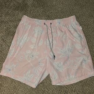 Vintage Summer Men's Pink Floral Drawstring Swim Trunks Size X- Large